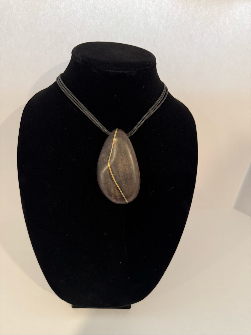 Rare Vintage Donna Karan “DKCO” Polished Wood/Gold “Pebble” Pendant